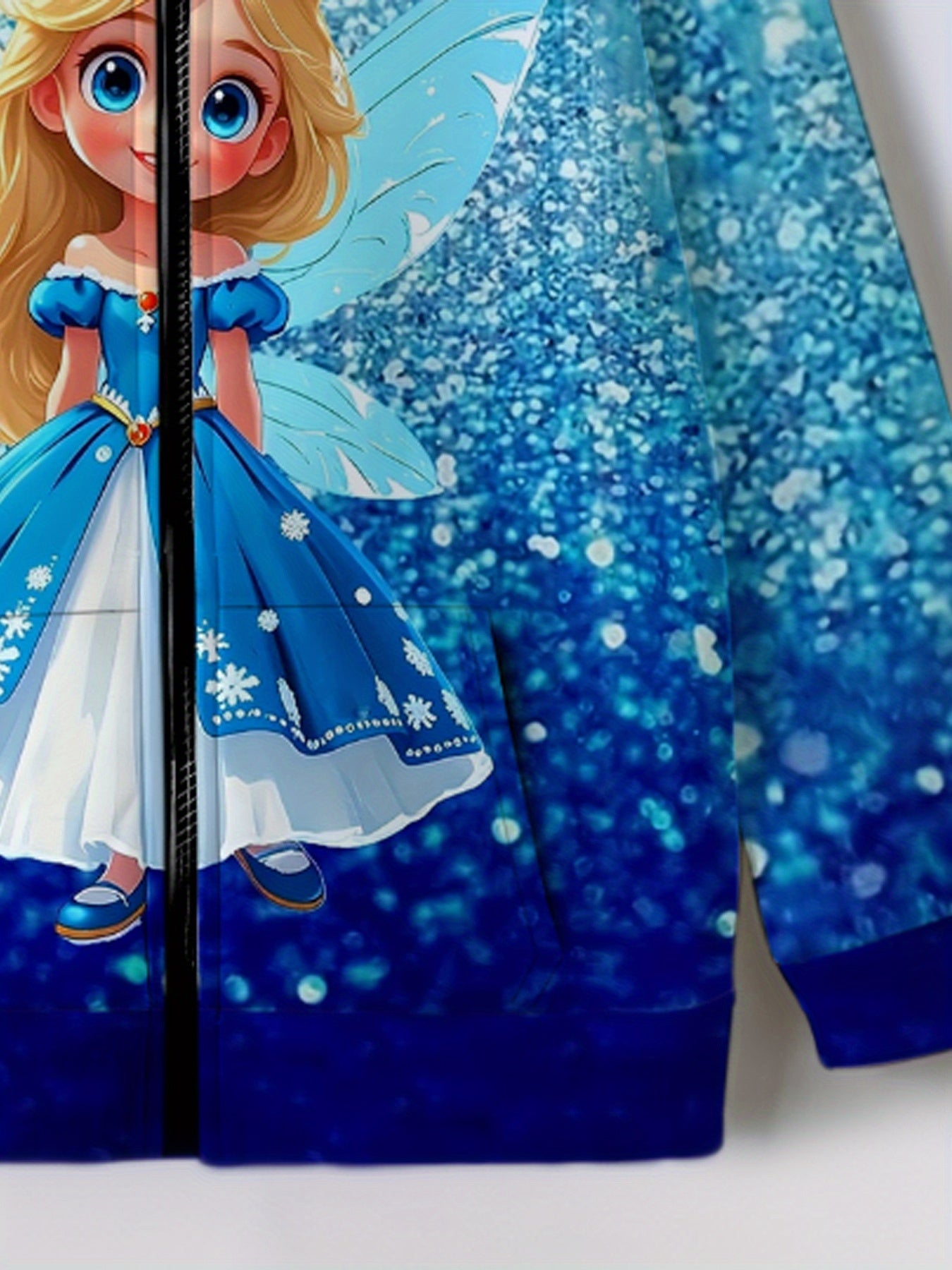 Sparkling Ice Princess Glitter Hooded Jacket With Snowflake Print Full Zip Winter Coat For Girls Long Sleeve