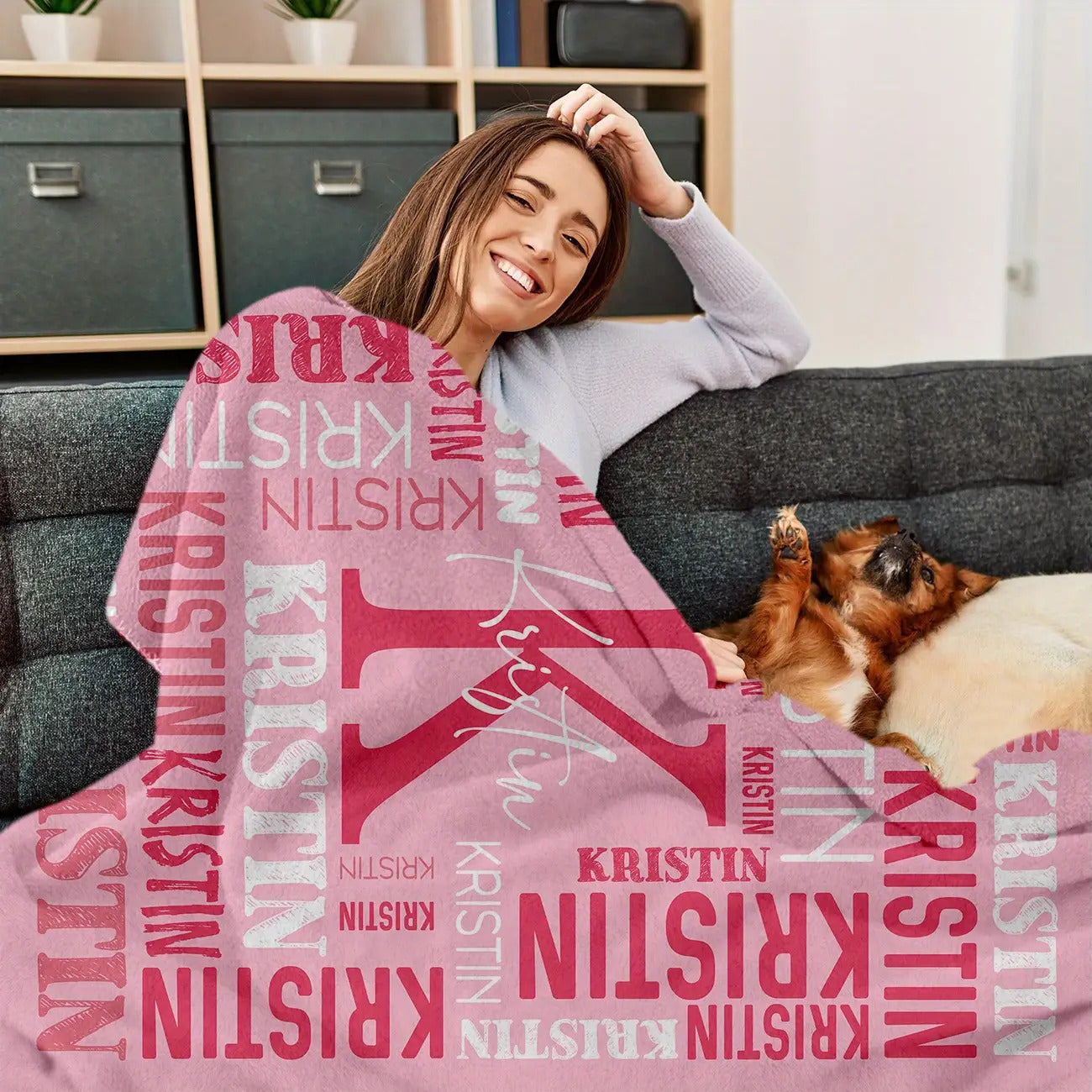 Personalized Name Throw Blanket - Extra Large or Standard - Soft & Breathable Flannel - All-Season Luxury - Bold Lettering (Pink, Blue, Purple, Red, Turquoise, Black, White, Grey, Beige) - Ideal Gift for Women, Girls, Boys -
