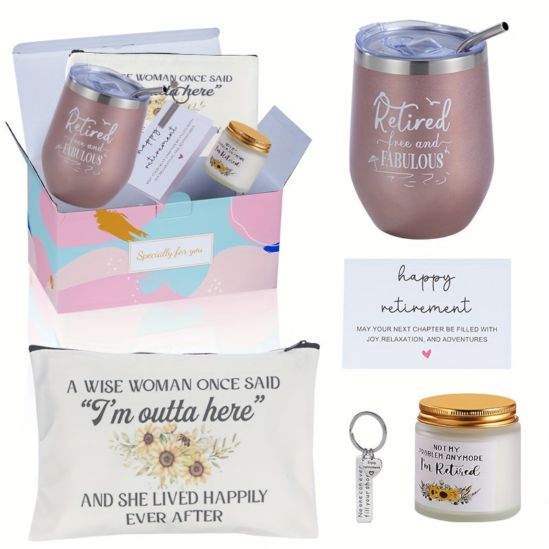 Retirement Gift Set Women Coworker Friend Nurse Mom Retiree Includes Wine Glass Makeup Bag Keychain Christmas Gift