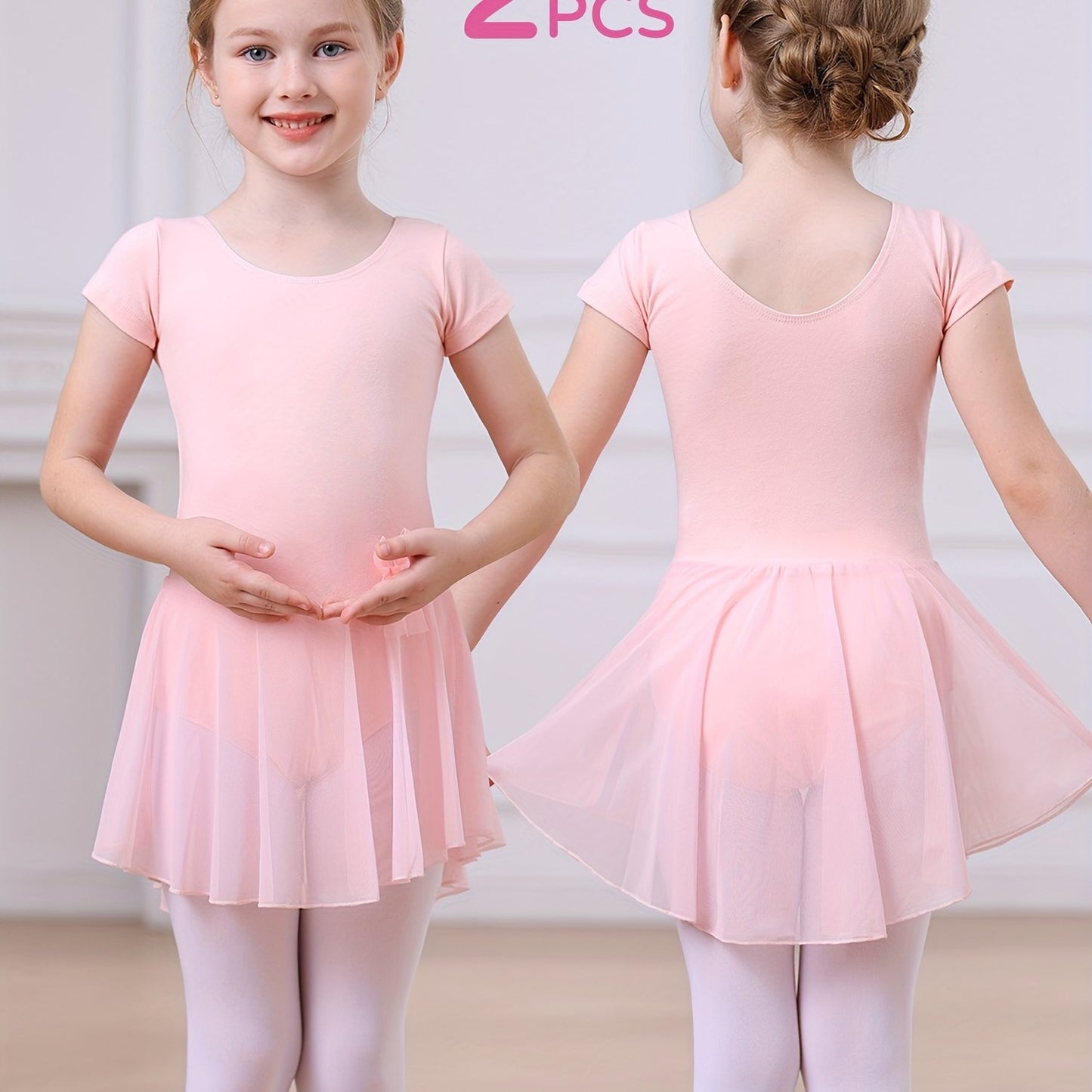 2pcs Girls Ballet Tutu Dress Set - Classic Style, Stretchy Leotard with Detachable Tulle Skirt, Ruffled Bow Trim - Perfect Christmas Gift, Perfect for Outdoor