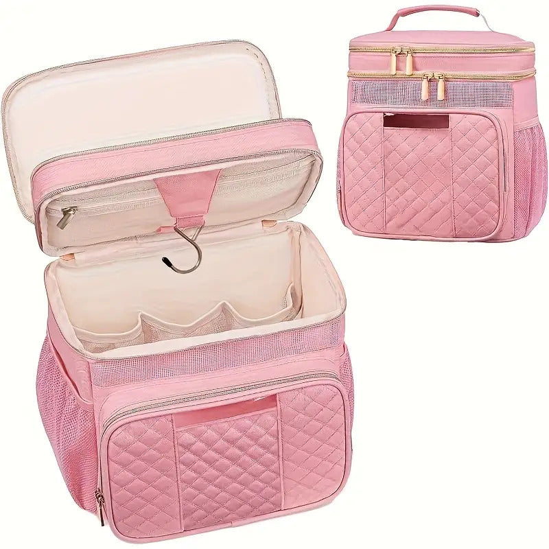 Large Capacity Nylon Toiletry Bag with Multiple Compartments- Heavy Duty Travel Organizer for Women and Men, Suitable for Gym, Camping, Cruise, Pink, Fitness Essentials, Compact Design, Durable Structure, College Students, To