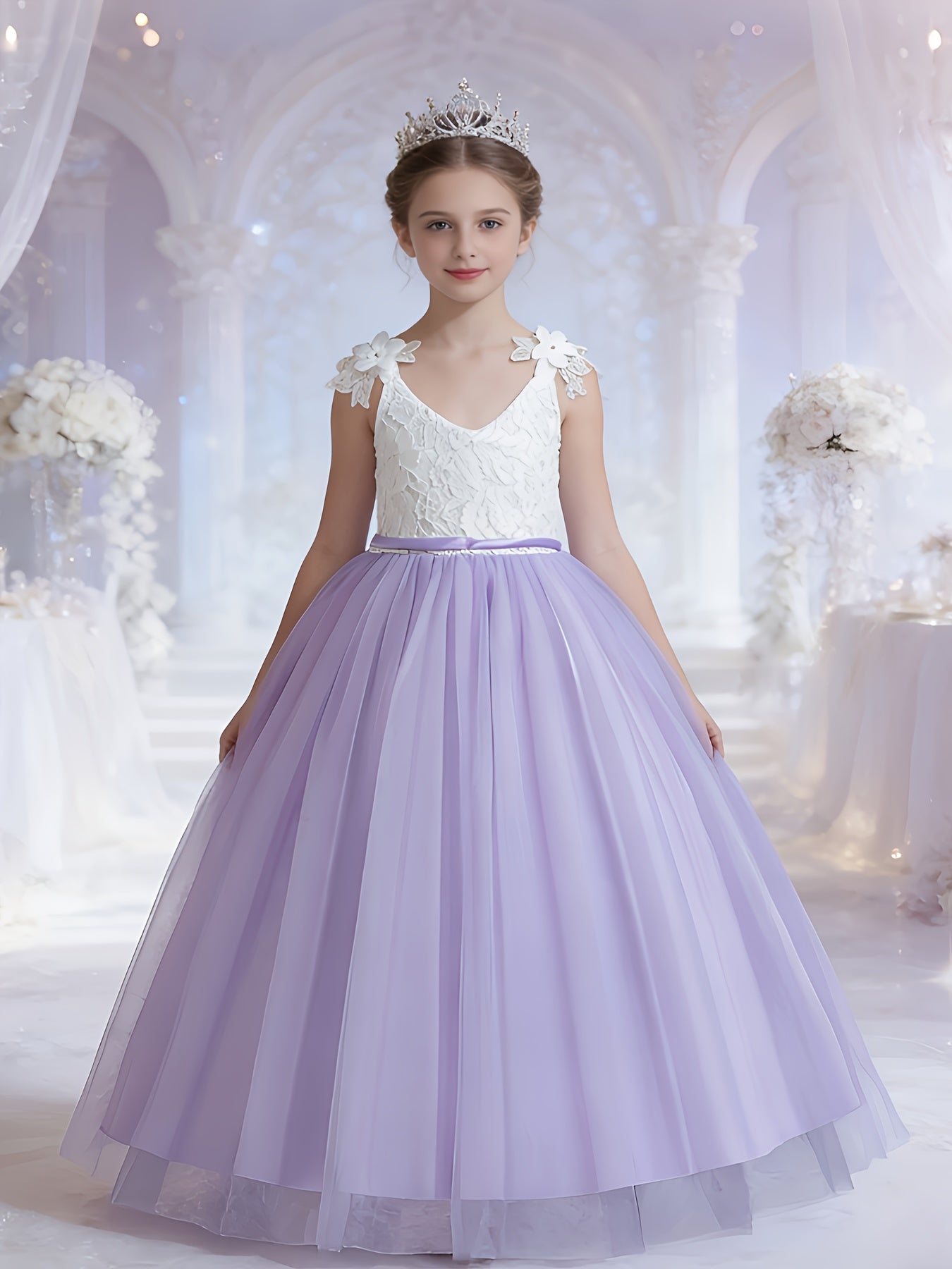 Girls Wedding Dress Strapless Mesh Princess Dress For Weddings Proms
