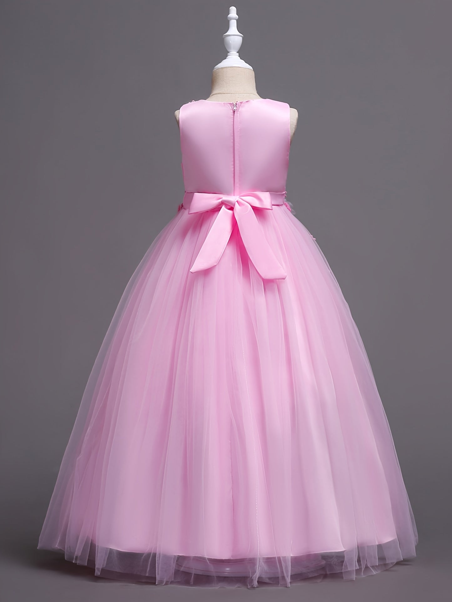 Girls Luxury Princess Dress With 3D Floral Lace Embroidery
