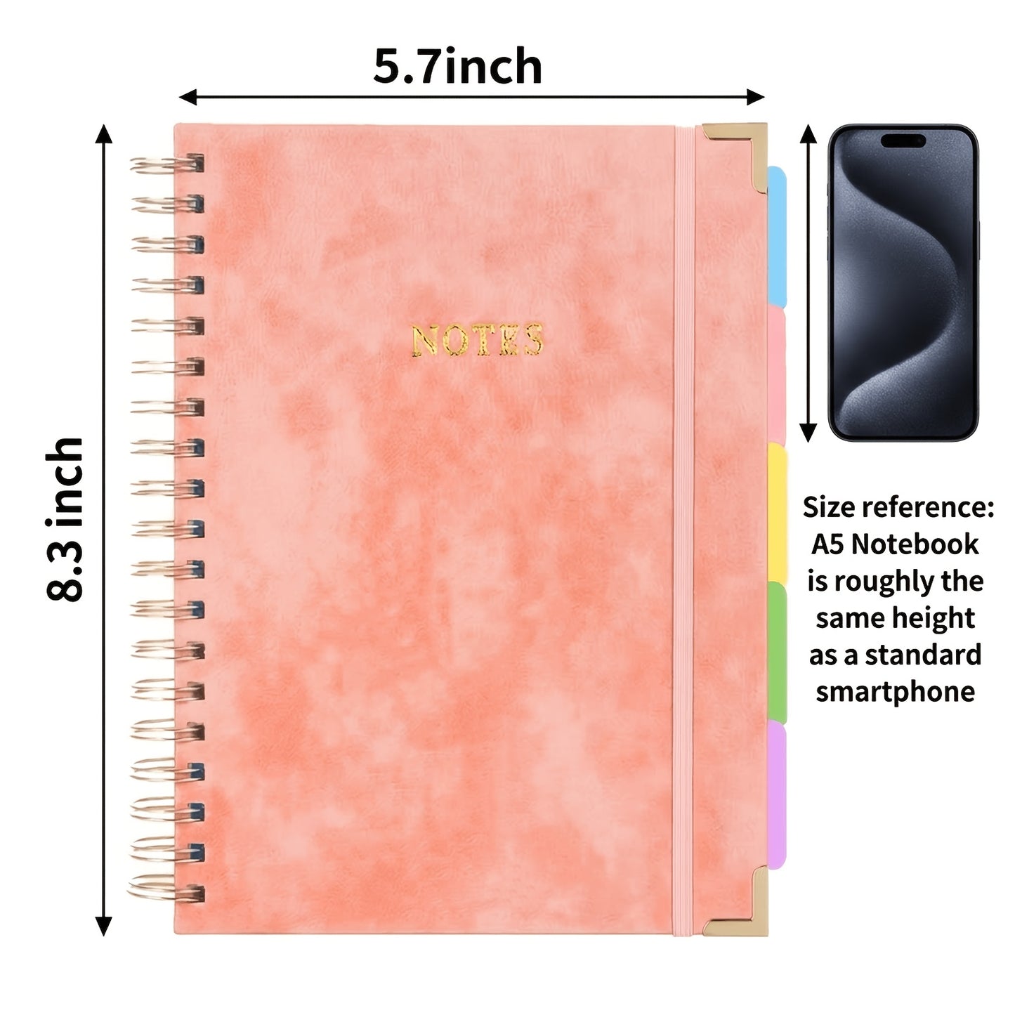 Hardcover Spiral Notebook With Removable Dividers And Tabs 300 Pages
