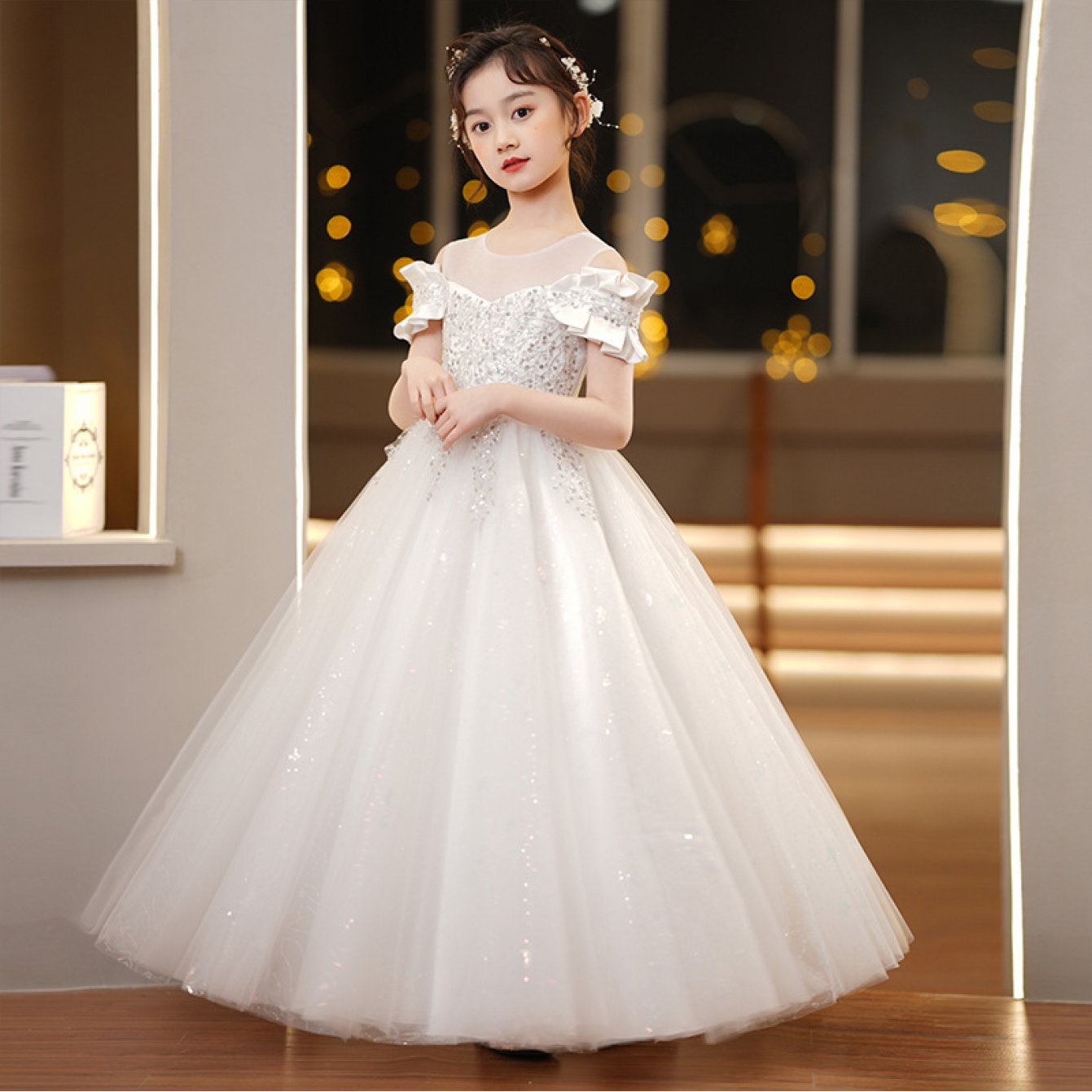 Girls Formal Princess Catwalk Dress Luxury Long Wedding Dress Special Occasions