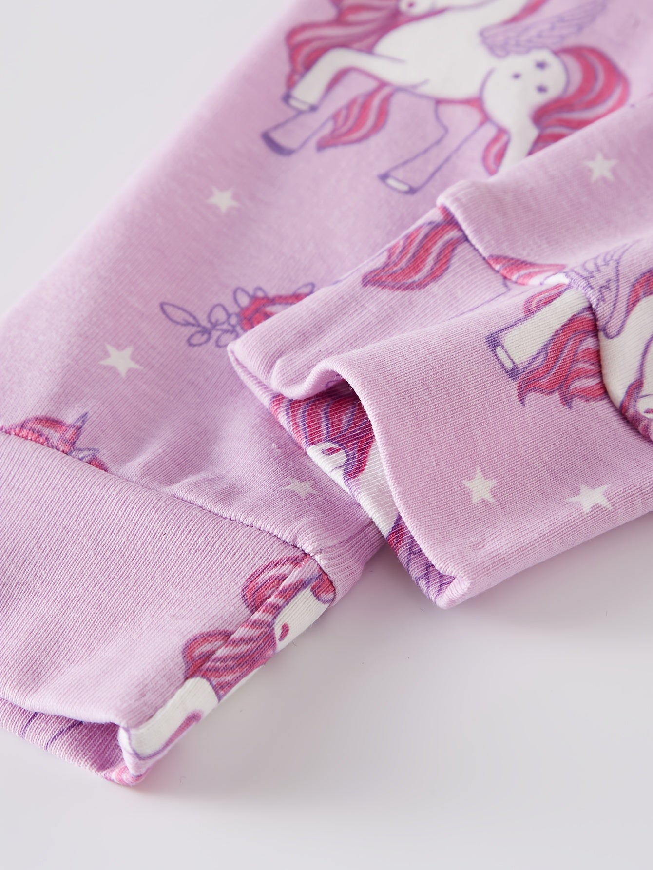 Youngsters'S Long-Sleeved Long-Pants Pajamas for Girls Aged 2-8 Years Old, Youngsters'S Tight-Fitting Pajamas, Air-Conditioned Clothes, Spring, Summer And Autumn New Light Purple Cute Cartoon Pony Unicorn Random Print Pattern