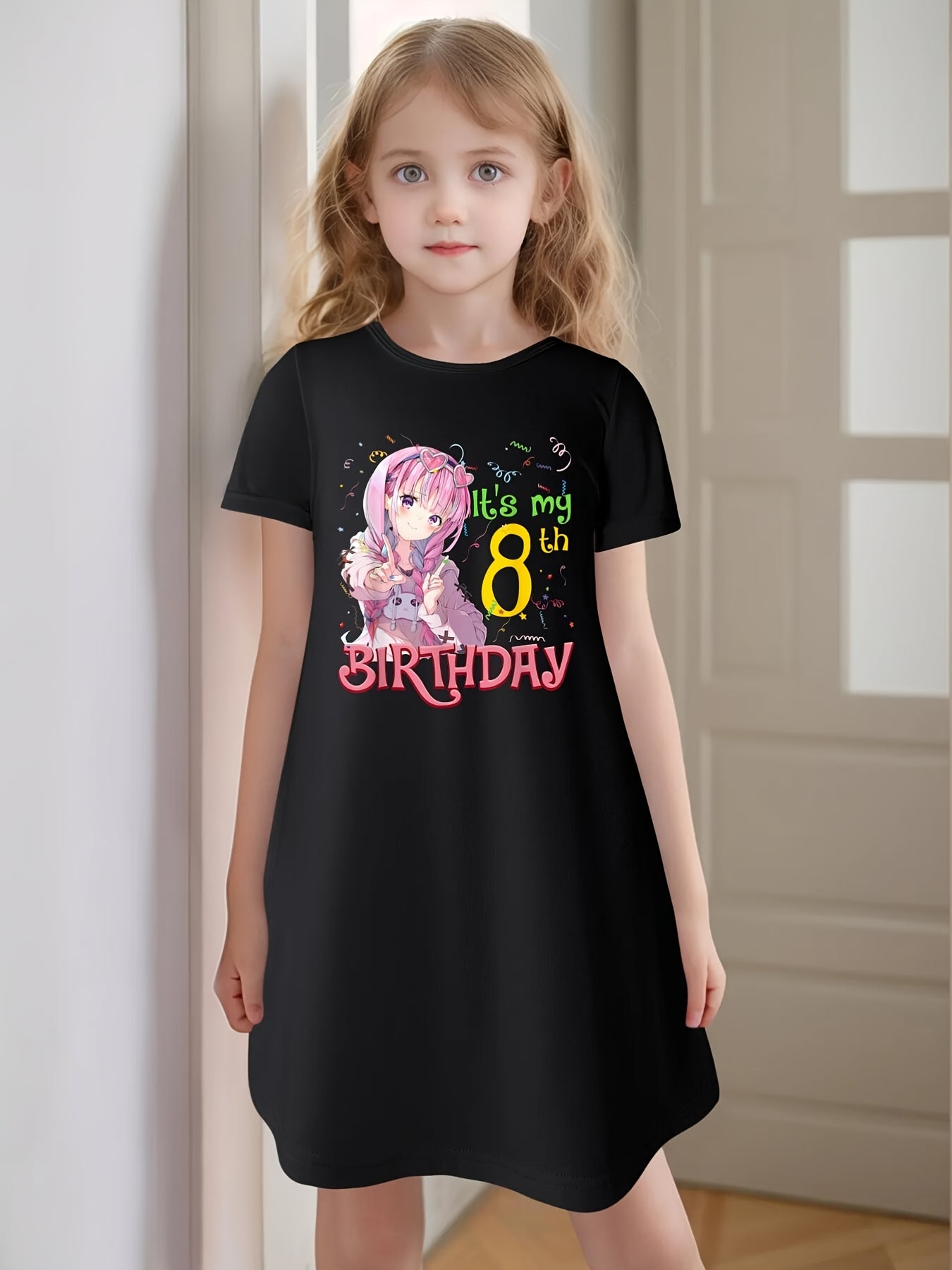Its My 8th Birthday 8 Year Old Japanese Kawaii Anime Gift Short Sleeve Dress For Girl Kid