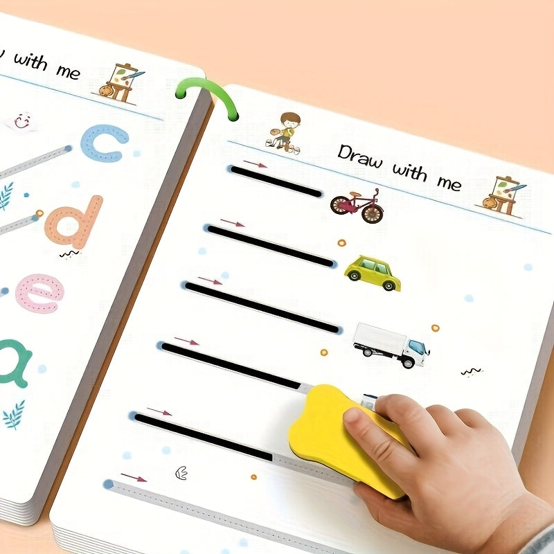 Rewritable Pen Control Training Books for Ages 3-6, 4-in-1 Toddler Writing, 128pages Inclued 10 Pens, Reusable Educational Activity Book with Erasable Function, Rewritable Training Set Preschool, Educational Gift, Birthday Pr