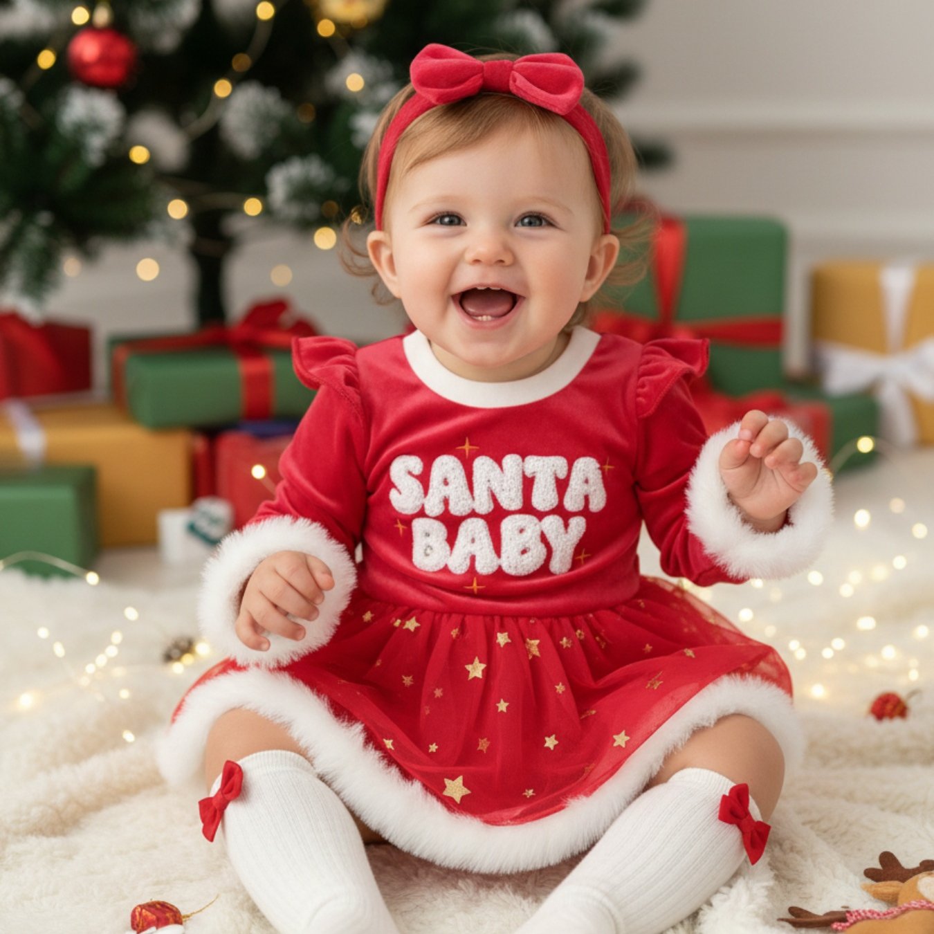 Troopville Newborn My First Christmas Romper Dress Headband