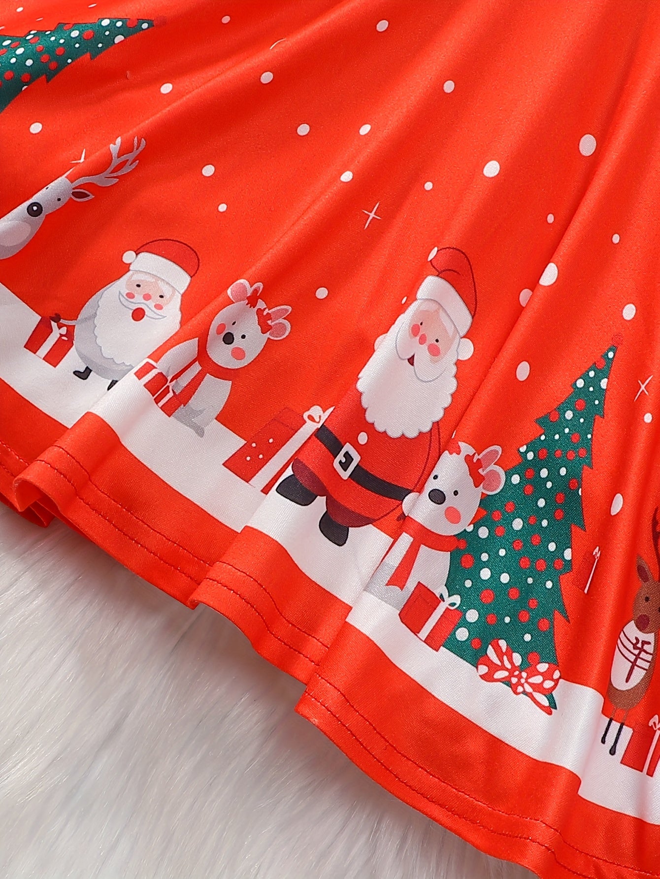 Toddler Girls Christmas Long Sleeve Dress With Snowman Reindeer Pattern