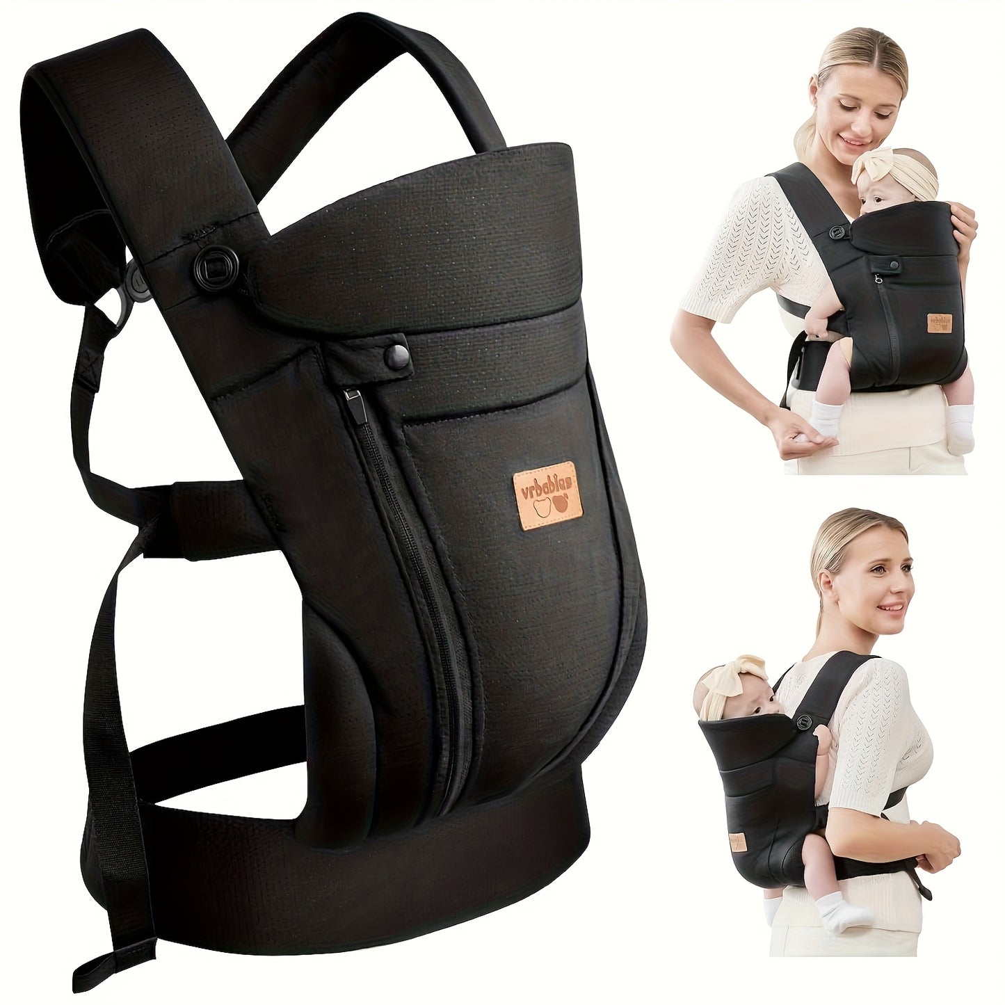 VRBABIES Ergonomic Baby Carrier With Adjustable Waist Belt Buckles