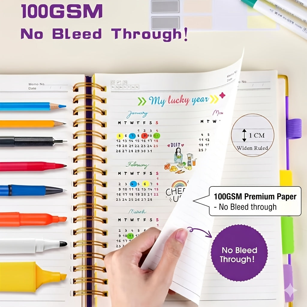 Hardcover Spiral Notebook With Removable Dividers And Tabs 300 Pages