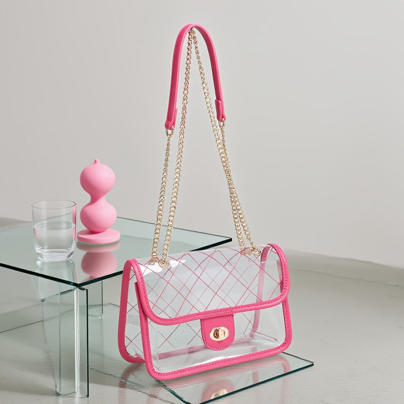 Ragsto Womens PVC Transparent Crossbody Bag With Chain Closure