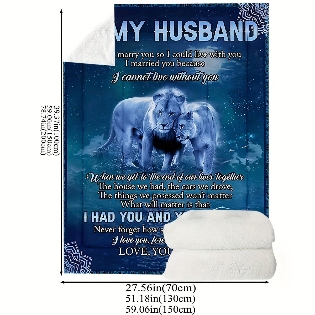 1pc Funny Marriage Blanket from Wife to Husband - Romantic Couples Gift with Love Messages, Heavyweight 280gsm Flannel Throw for Couch, Bed, Office, Camping - All-Season Soft Warmth - Birthday, Anniversary, Wedding Present -