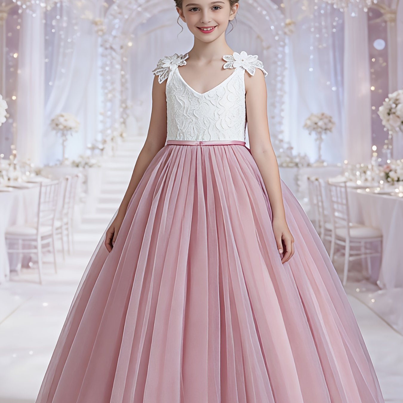 Girls Wedding Dress Strapless Mesh Princess Dress For Weddings Proms