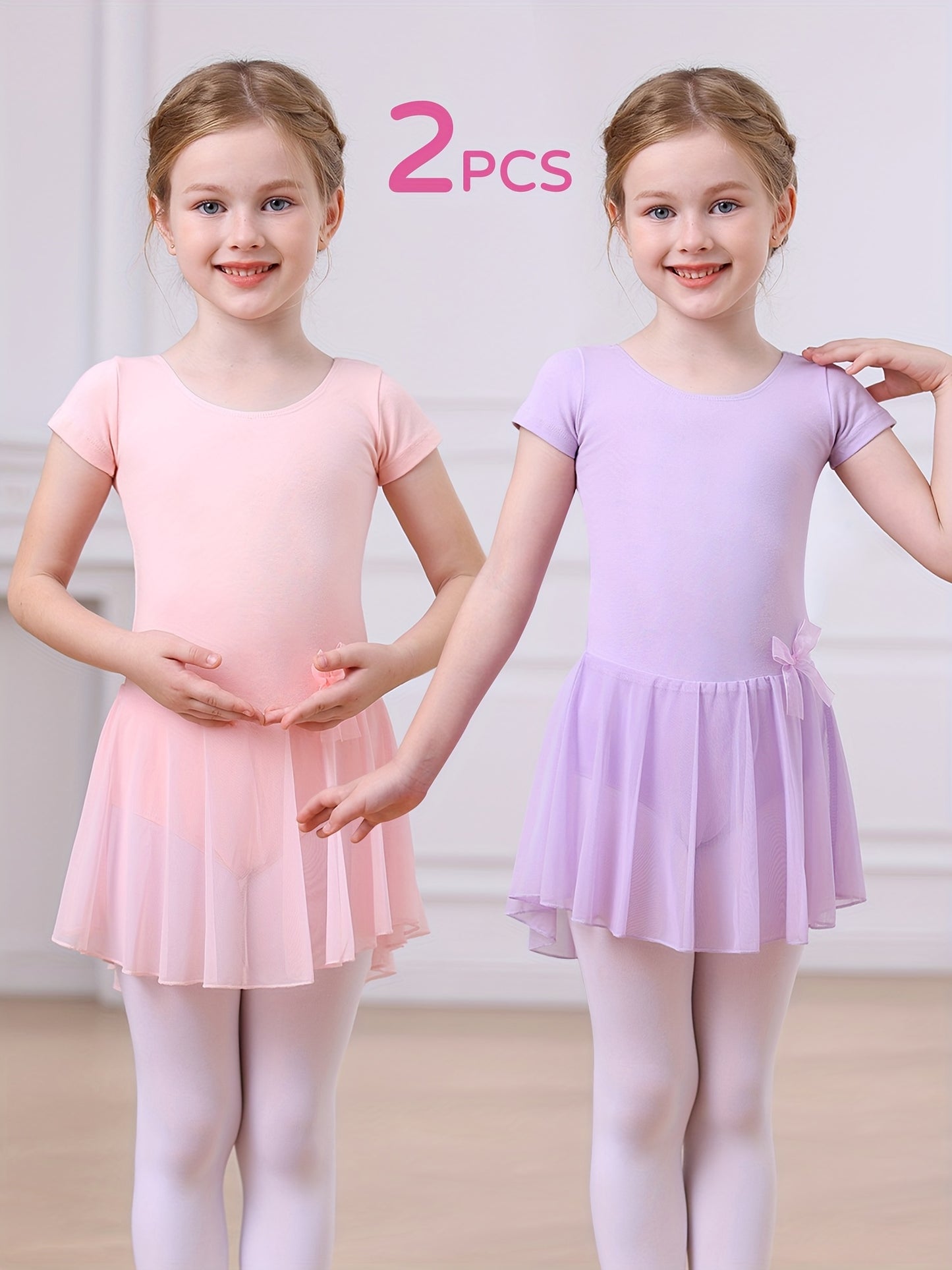 2pcs Girls Ballet Tutu Dress Set - Classic Style, Stretchy Leotard with Detachable Tulle Skirt, Ruffled Bow Trim - Perfect Christmas Gift, Perfect for Outdoor
