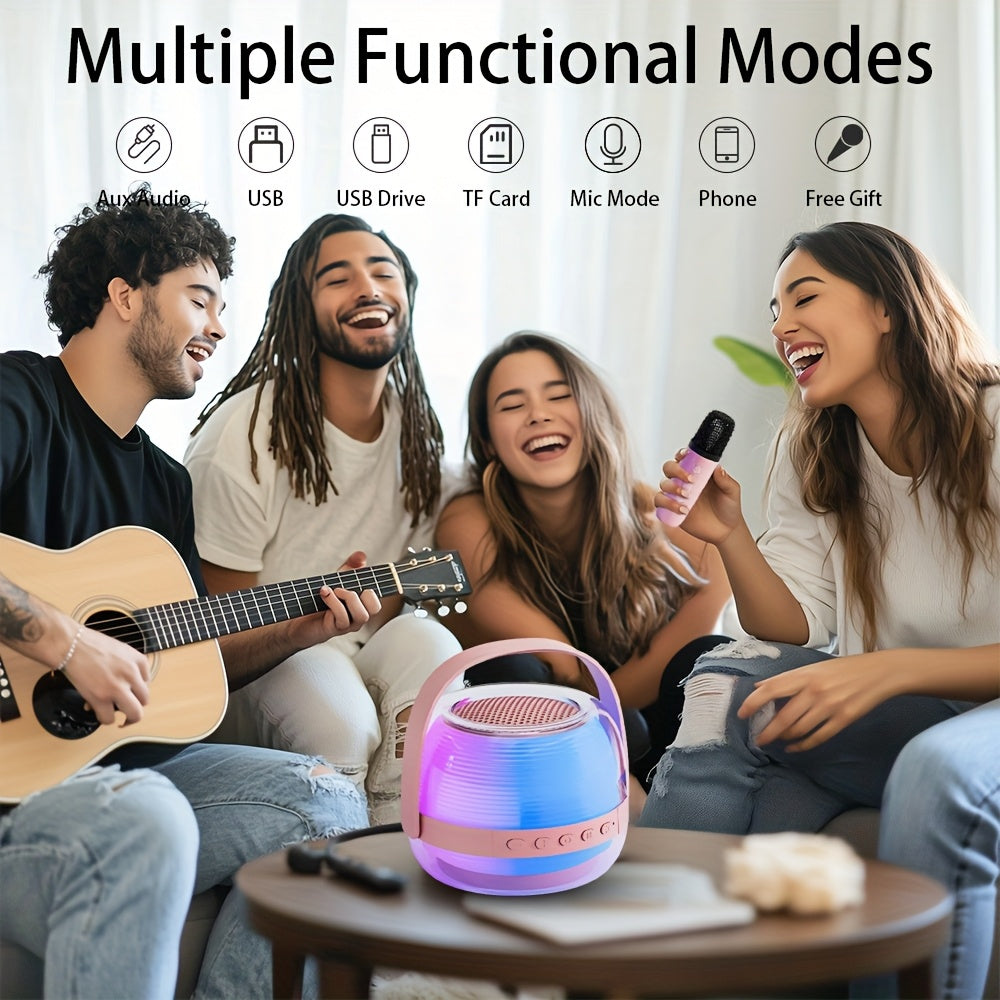 3pcs Portable Mini Karaoke Machine with 2 Wireless Microphones - USB Charging, Wireless Speakers for Birthday Party and Home Entertainment, LED Light Karaoke Machine, Birthday Party, Family Gathering, Christmas Gift, New Year