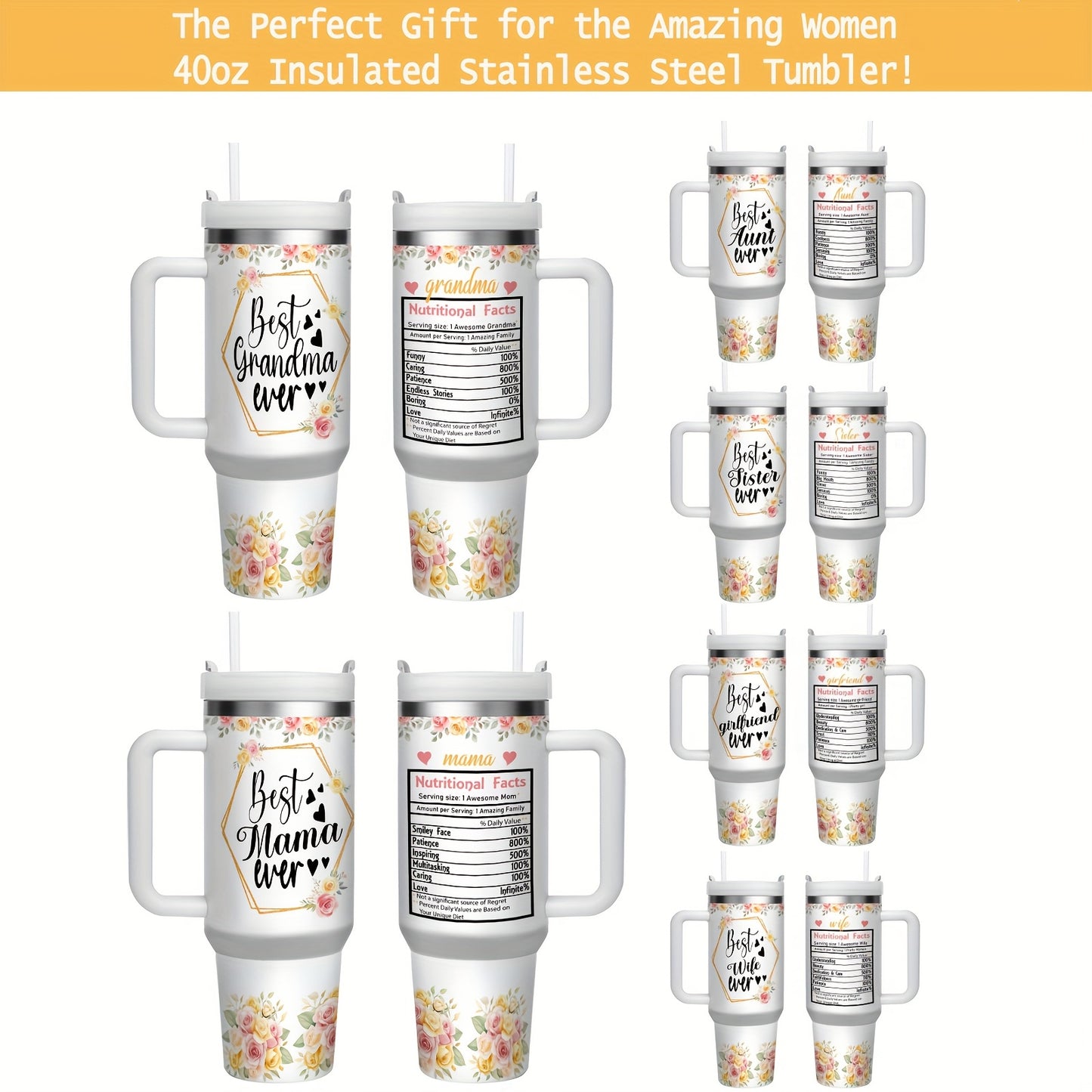 1pc 40 OZ Insulated Stainless Steel Tumbler - Keeps Drinks Cold For 24 H- Hot For 12 H -Durable, Portable & Stylish | Perfect For Home, Office -Everyday Use - Thoughtful Gift For Mama, Grandma, Aunt, Sister, Girlfriend - Wife