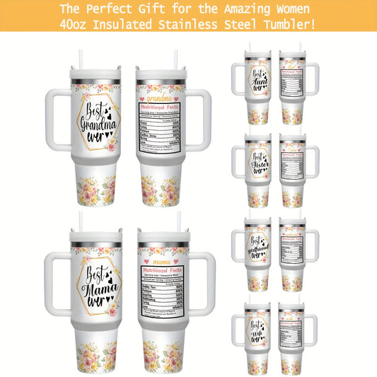 1pc 40 OZ Insulated Stainless Steel Tumbler - Keeps Drinks Cold For 24 H- Hot For 12 H -Durable, Portable & Stylish | Perfect For Home, Office -Everyday Use - Thoughtful Gift For Mama, Grandma, Aunt, Sister, Girlfriend - Wife