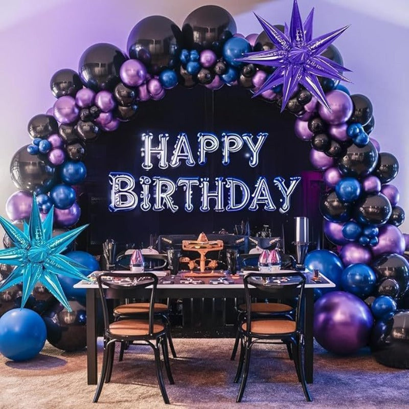 Purple and blue aluminum film explosion star balloon chain set, birthday decoration, wedding arrangement, balloon wreath, metal balloon, wedding engagement, birthday balloon decoration
