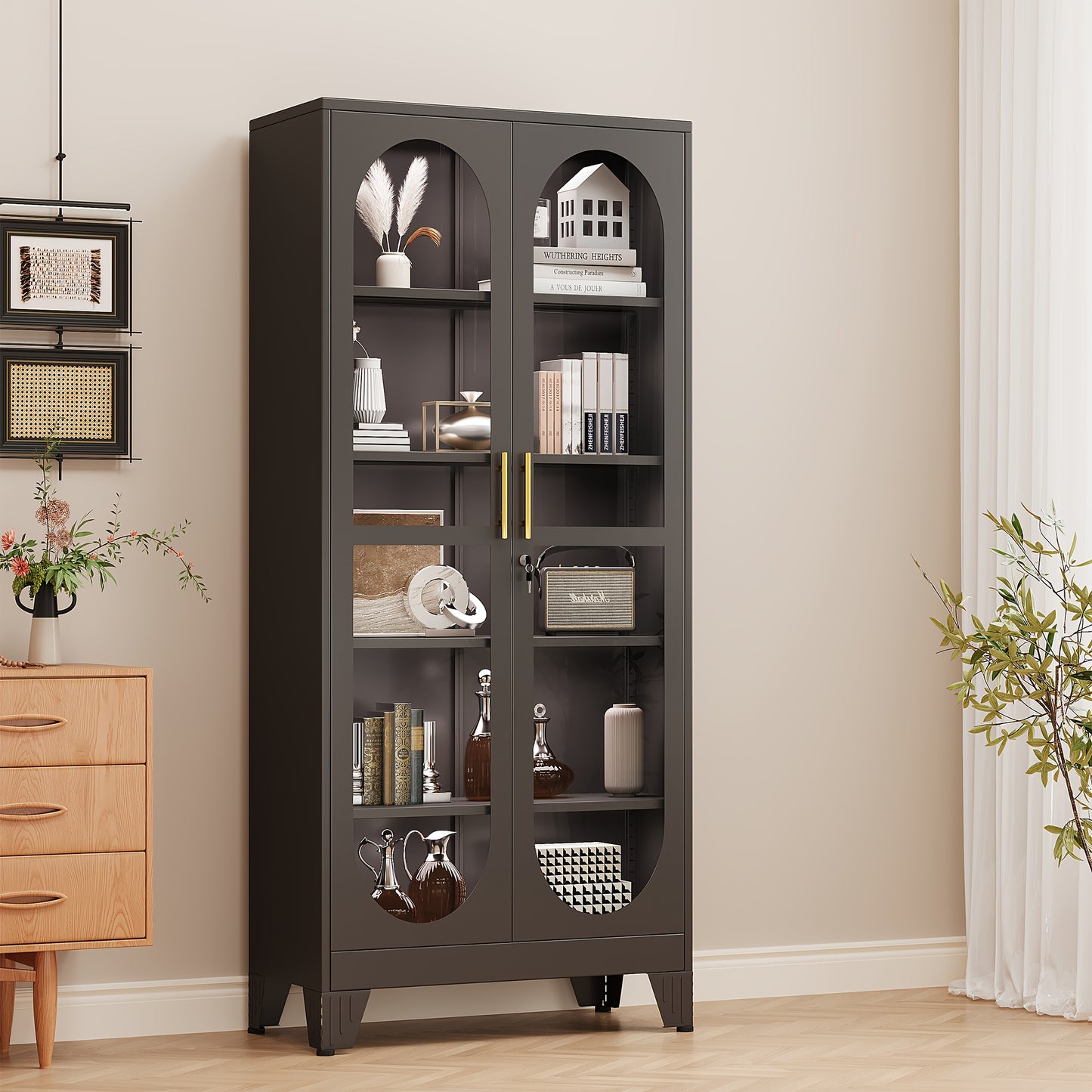 Metal Glass Display Cabinet With Adjustable Shelves For Exhibits