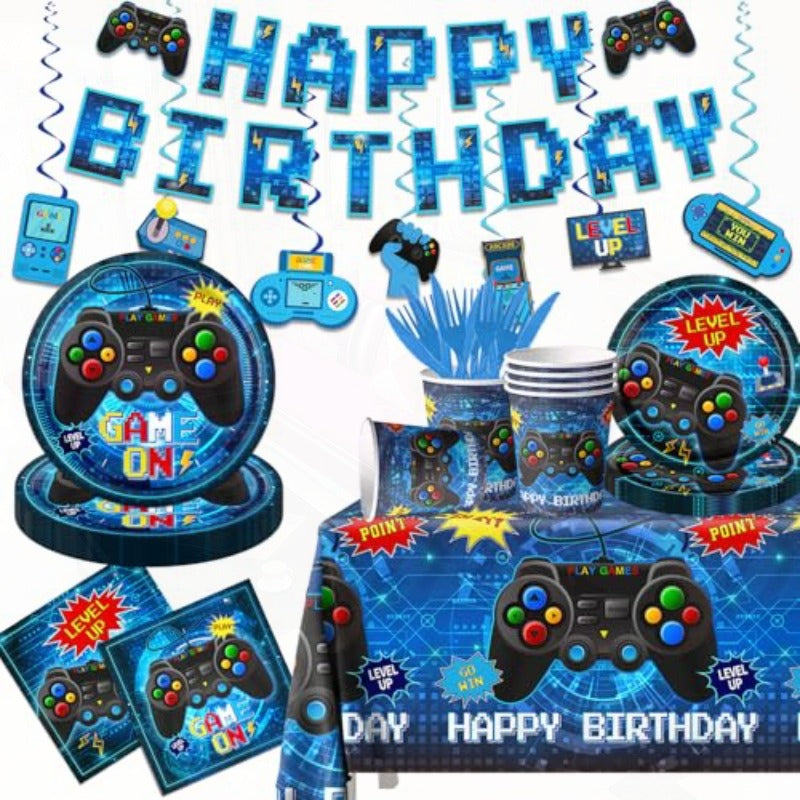 185pcs Gaming Birthday Party Decoration Set with Controller Balloons, Tablecloths, Plates & Cups - Multi-Game Themed Party Supplies for &, No Electricity Needed, Easy Setup with Numbered Level Up Decorations, Happy Birthday B