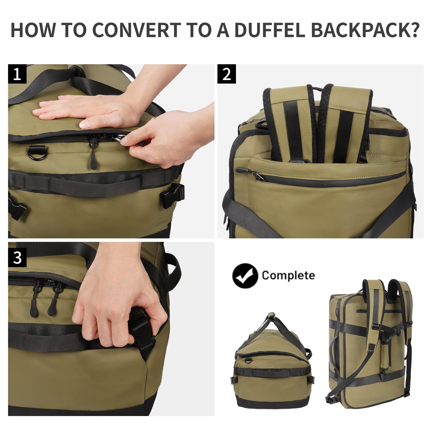 40L Travel Backpack 3-in-1 Convertible Duffle Bag with Shoulder Strap, Heavy-Duty Durable Polyeste Waterproof Bag for Men & Women, Business, Weekend, Camping, Overnight Backpack