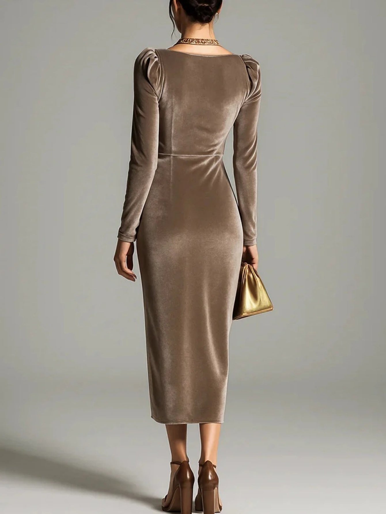 Women's Elegant A-Line Maxi Dress with & Long Bell Sleeves - Hip-Hugging Dress Suitable for Weddings, Parties, Proms - Solid Color Long Slit Dress (No transparency)