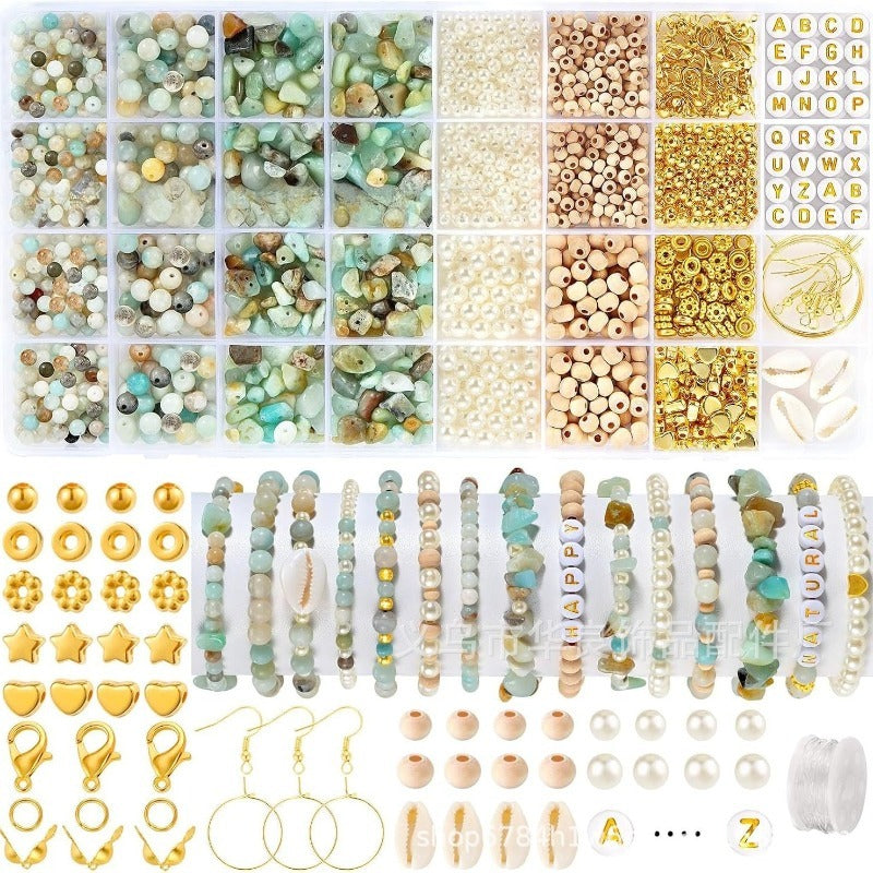 1562pcs/1 Pack of Natural Stone Bead Bracelet Jewelry Making Kit - Natural Stones, Faux Pearls, And Wooden Beads, Paired with Golden Metal | Bohemian Style Handmade Bracelet And Earring Materials, Perfect Handmade Gift for Wo