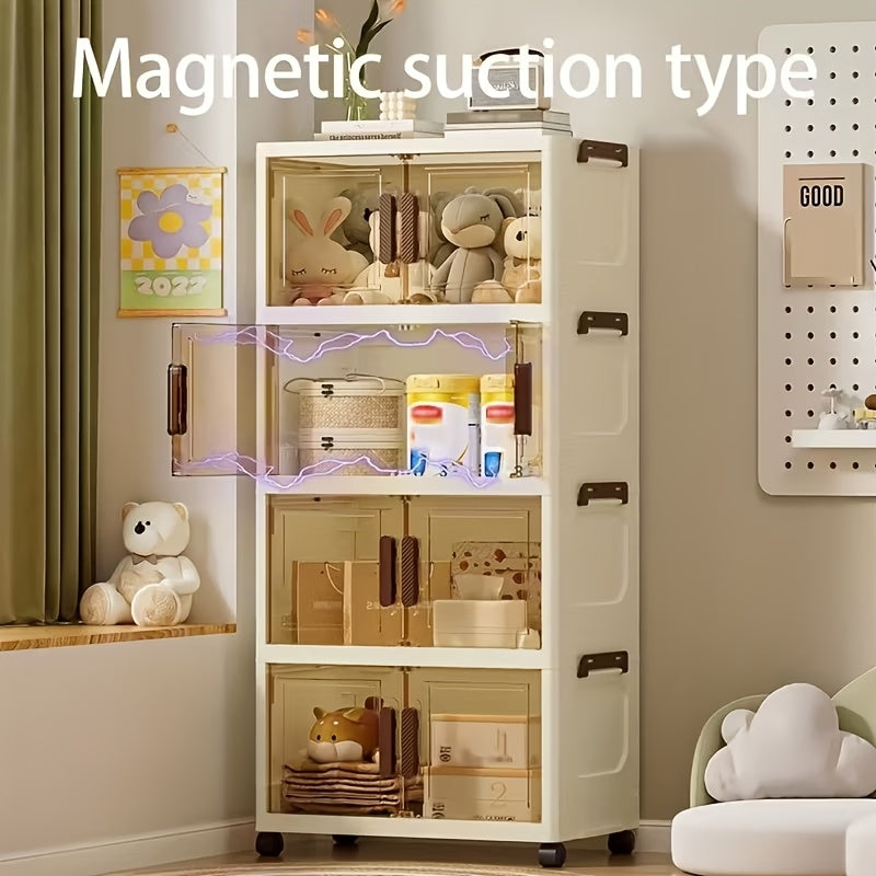 3-4-5 Layer Folding Storage Cabinet With Lid And Wheels