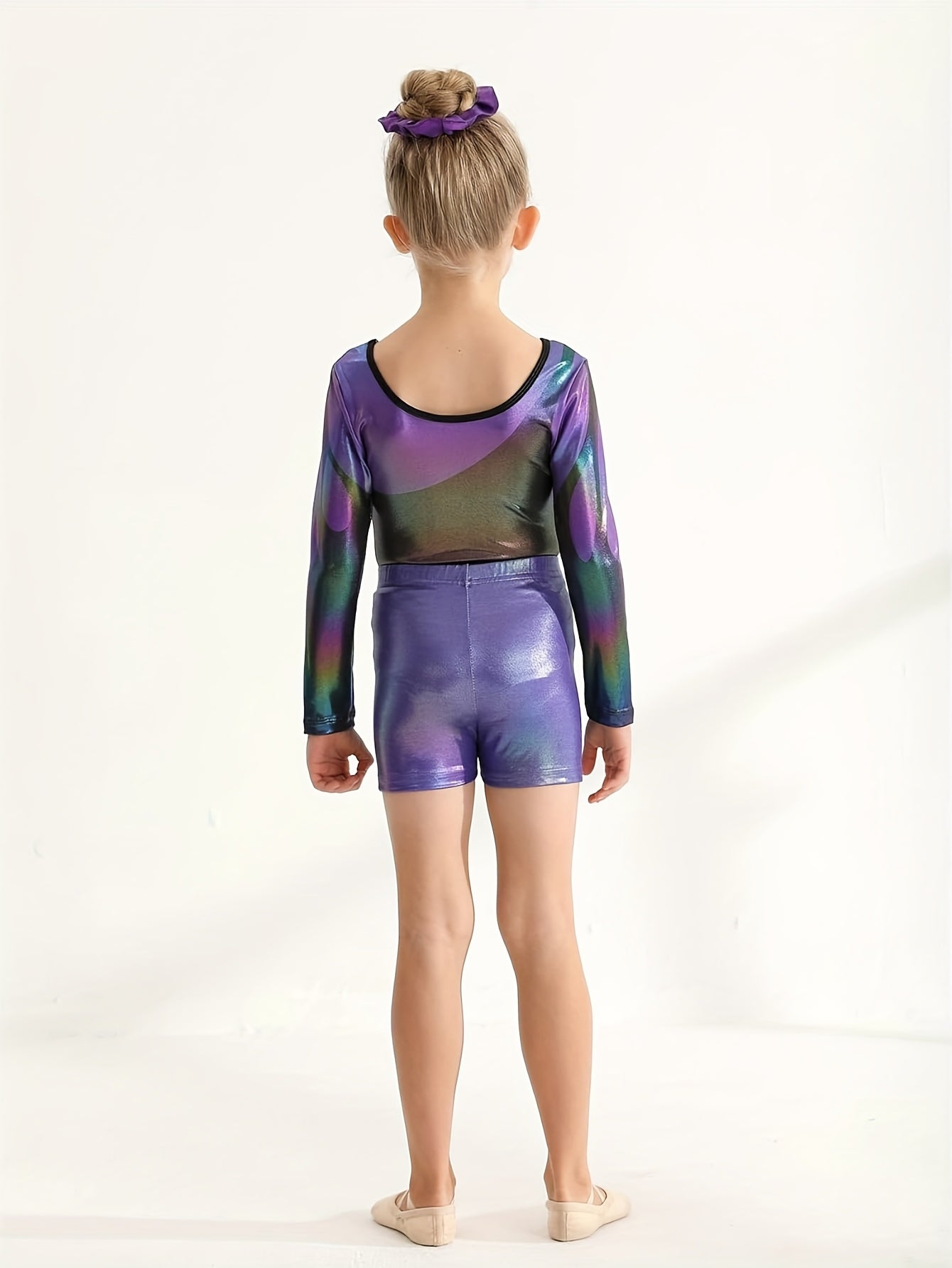 Girls' Long Sleeve Gymnastics Bodysuit - Gradient Purple to Blue Design, Breathable Stretchy Fabric, Slim Fit with Pockets for Sports, Parties & Casual Wear, All-Season Versatile Outfit, Party Attire, Sleek Sportswear, Ombre