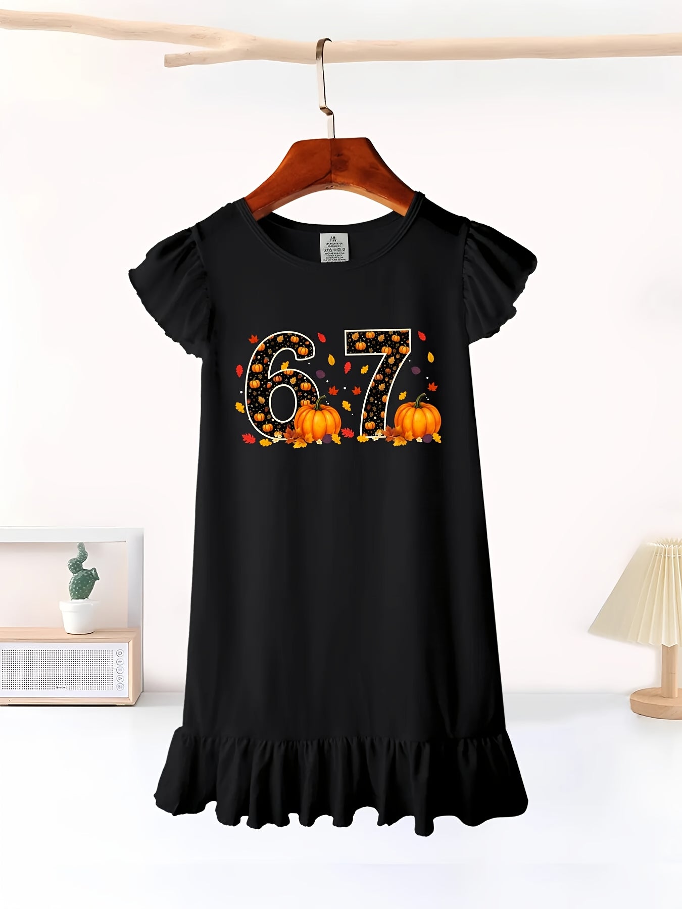 Girls Over 3 Years Sleeveless Flutter Sleeve Dress 67 Meme Detail Elastic Midsection Machine Washable Party Outfit