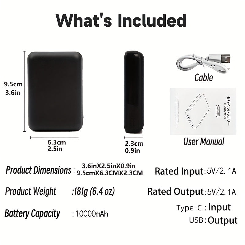 The 10000mAh Portable Power Bank Is Ultra-lightweight, Small And Has A Large Capacity. It Is Suitable for Electric Vests And Air-conditioned Suits. It Can Charge A Mobile Phone with 2.1A Fast Charging And Has 2 USB Ports for