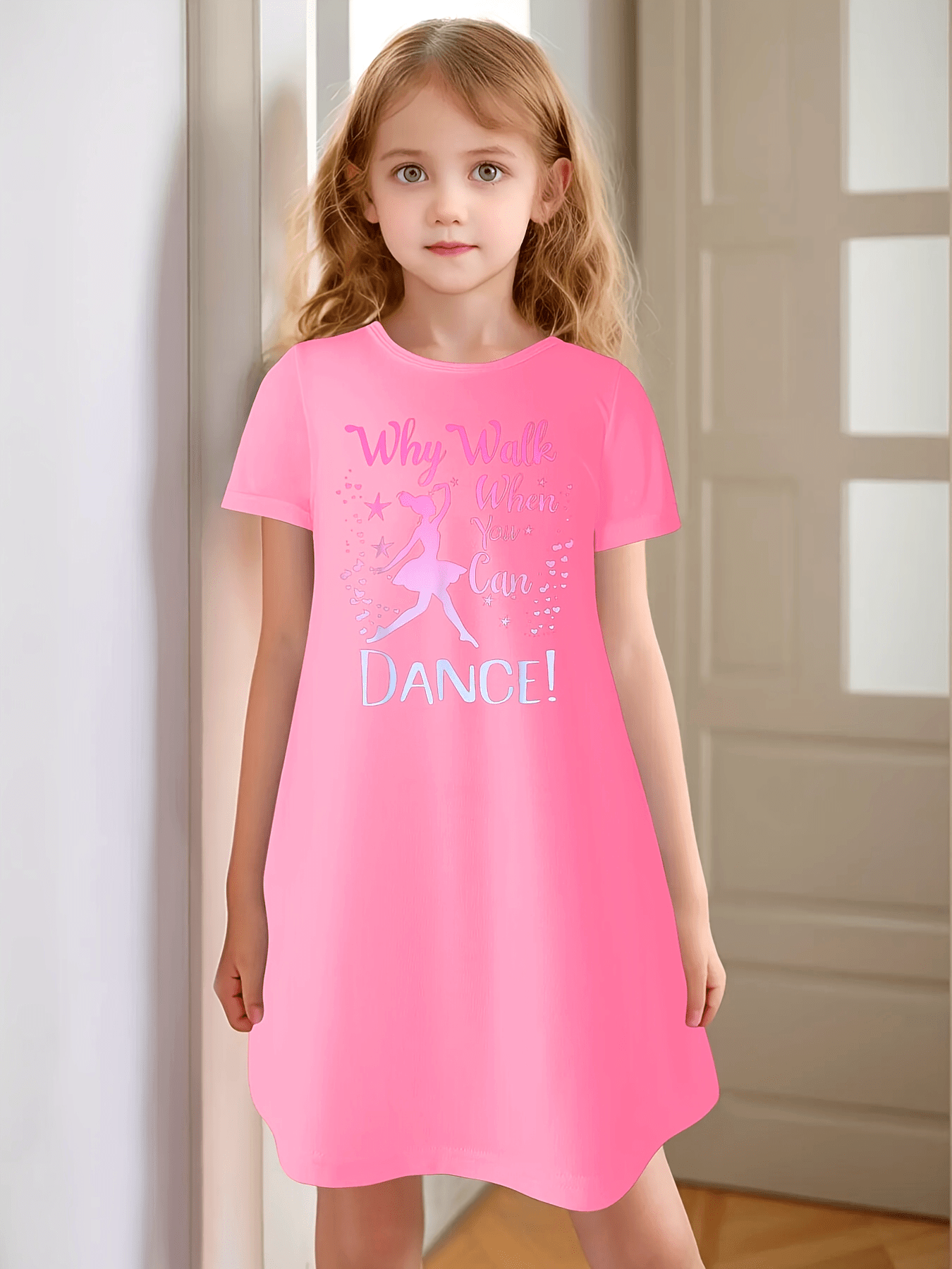 Girls Ballet Dance Recital Outfit - Pink tutu-like dress with "Why Walk When You Can Dance!" Phrase, Stretchy Knit tutu party dress for Ballet Performances, Photo Shoots - Machine Washable Birthday Girl Dance, Ballet Dress, C