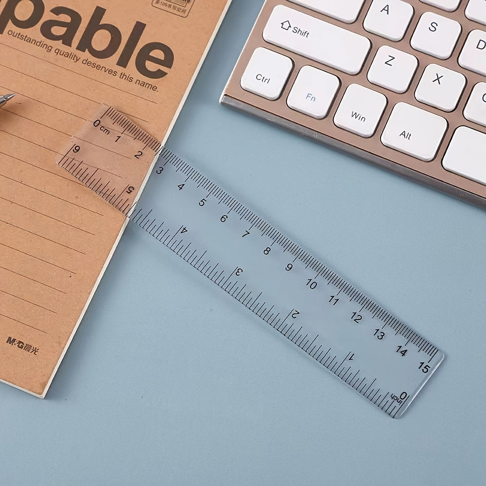4pcs set of transparent plastic rulers, a geometric figure set, with inch and metric measurements, suitable for teaching and office use.