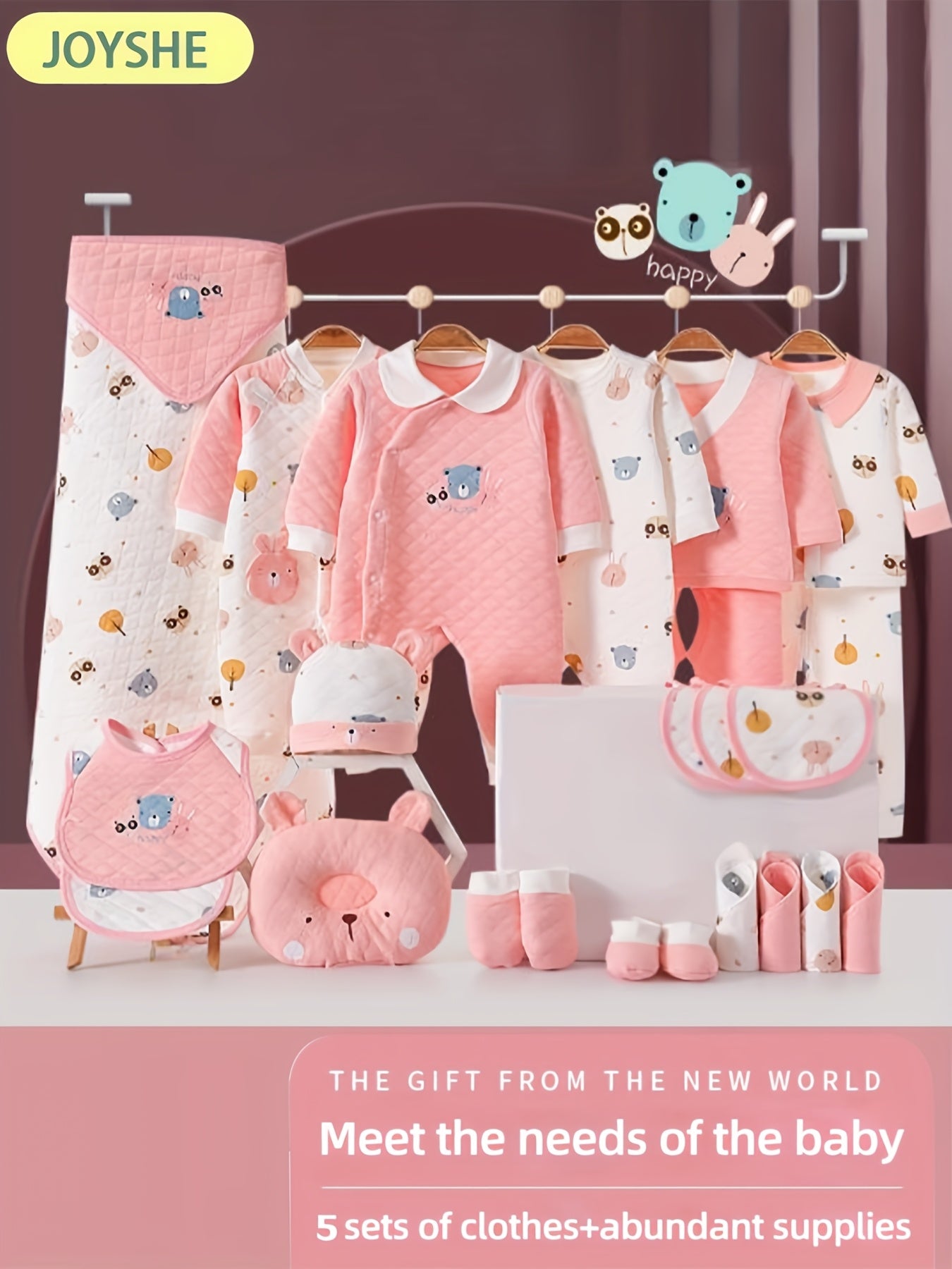 Baby Girl Clothes + Baby Items, Newborn Daily Necessities Complete Set, 0-3 Months, Total 27pcs, 5 Sets Of Clothes +Swaddle Blanket+ Hat + Bib + Hand And Foot Covers, Baby Fall Long Sleeve Suit, Baby Romper, Local Warehouse,