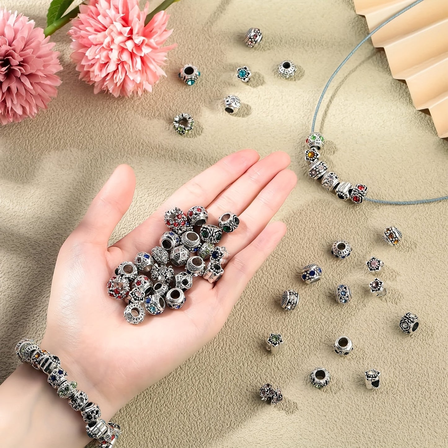 Illusory 200pcs European Beads for Jewelry Making Alloy Rhinestones