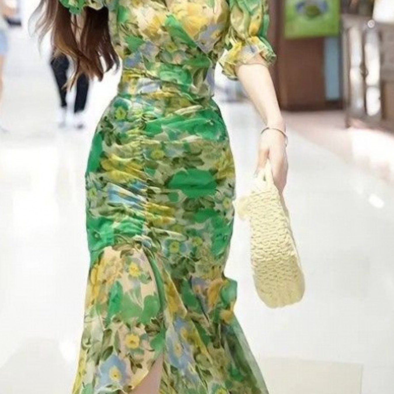 Women'S Floral Dress Irregular Hem Bodycon | Long Sleeve, V-neck, Ditsy Floral Pattern, Split Detail, Casual Summer Style by SCACTO