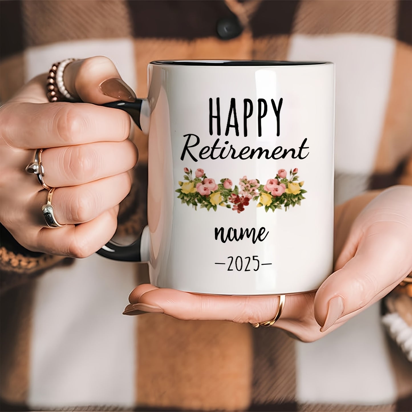 Personalized Retirement Mug - Custom Name & Year, Elegant Floral Design, Dishwasher-Safe Ceramic Cup - Perfect for Retirees, Christmas, Halloween, Thanksgiving Gifts - Ideal for Home, Office, or Coffee Bar - Exclusive Coffee