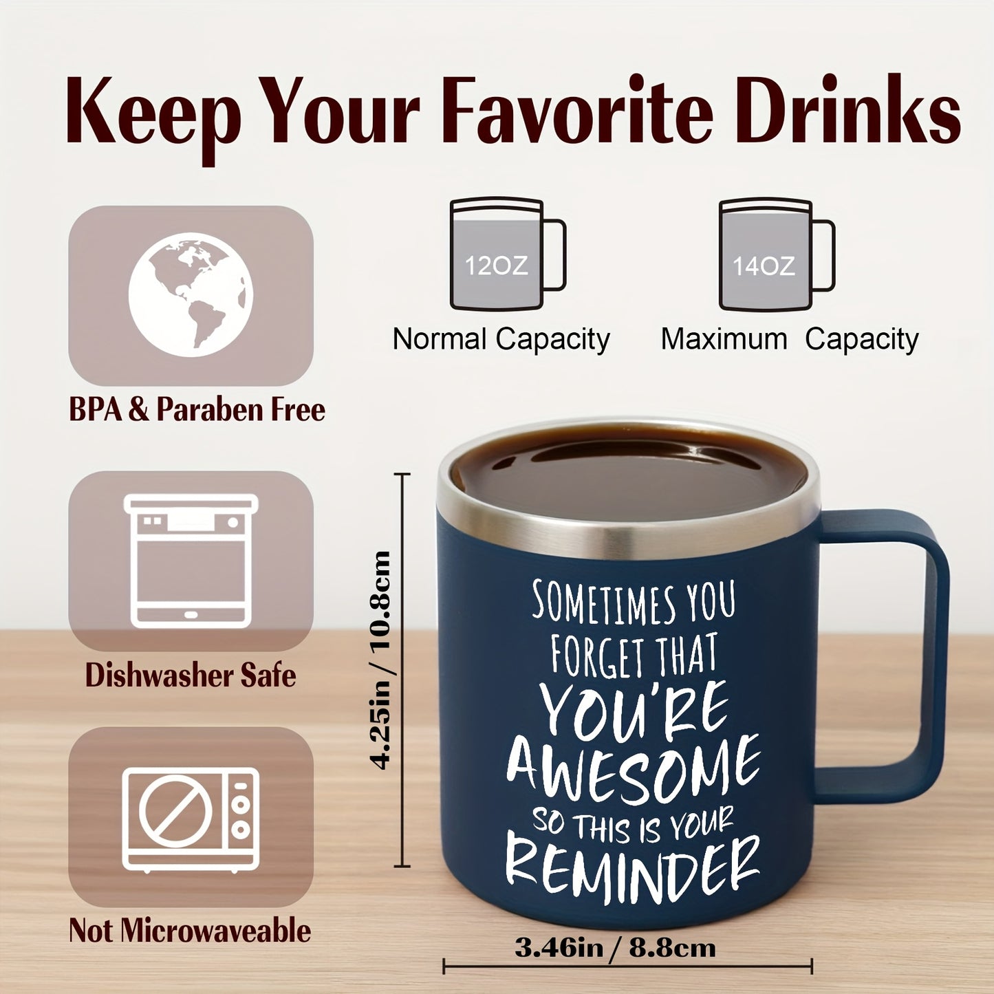 14 Oz Stainless Steel Coffee Mug For Men With Lid Gift For Birthday Christmas Valentines Day Husband