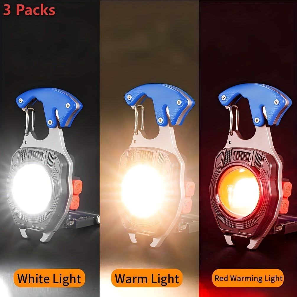 Keychain Flashlight Multitool with Lighter Rechargeable COB LED USB C Charging 500 Lumen 500m Range Tactical EDC Camping