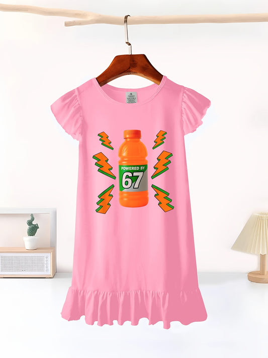 ' 6&7 Meme Number-Themed Flutter Sleeve Dress - Sleeveless Mid-Length with Six Seven Gen Alpha Logo, Round Neck Casual Summer Dress for (Machine Washable)