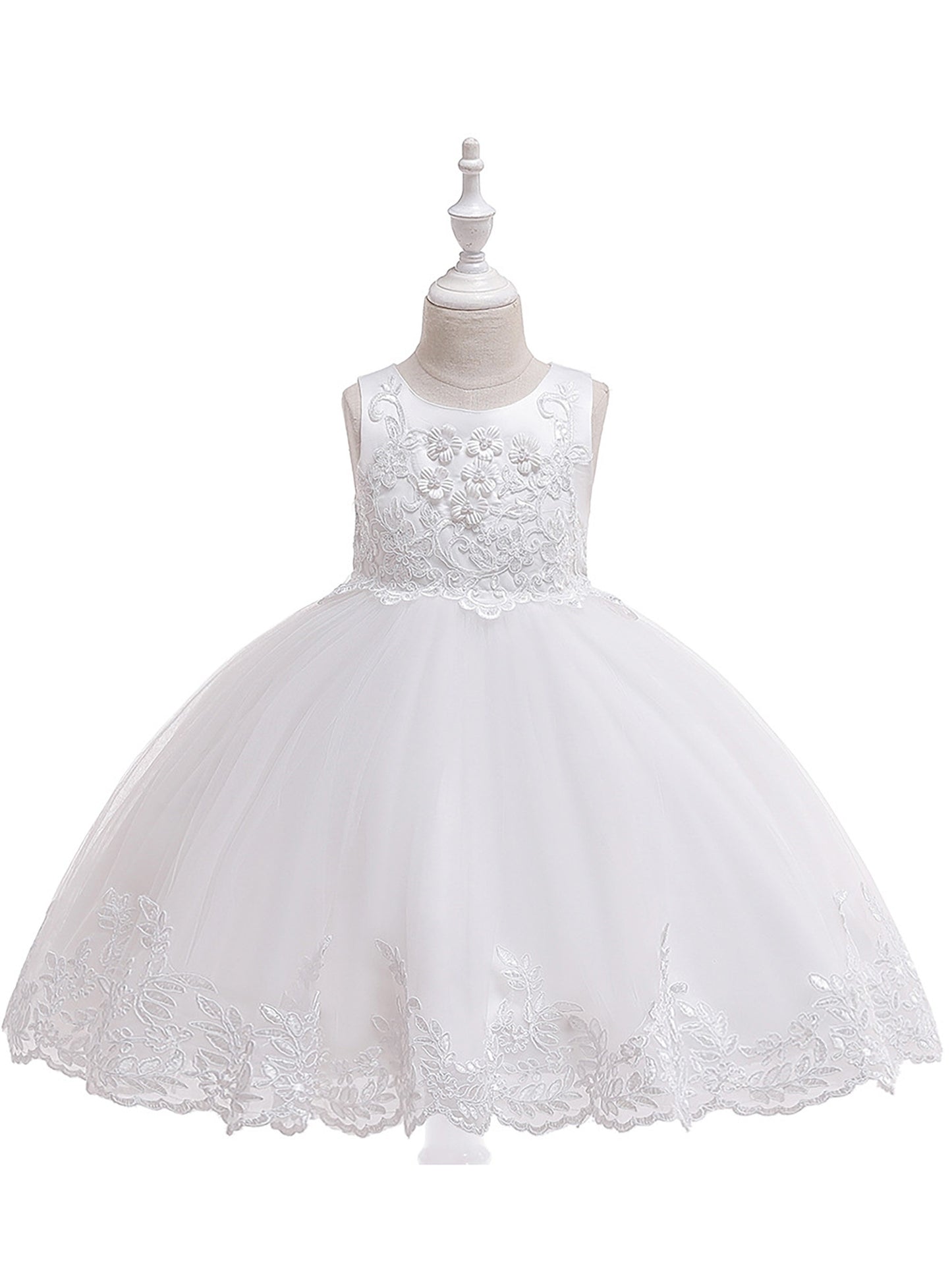 [Princess Dress for Girls] Elegant Girls' Sleeveless Princess Dress with Floral Lace Embroidery & Tulle Skirt | Sweetheart Neckline, Fitted Bodice, Ruffled Hem, Perfect for Weddings, Parties & Special Occasions, Wedding Guest