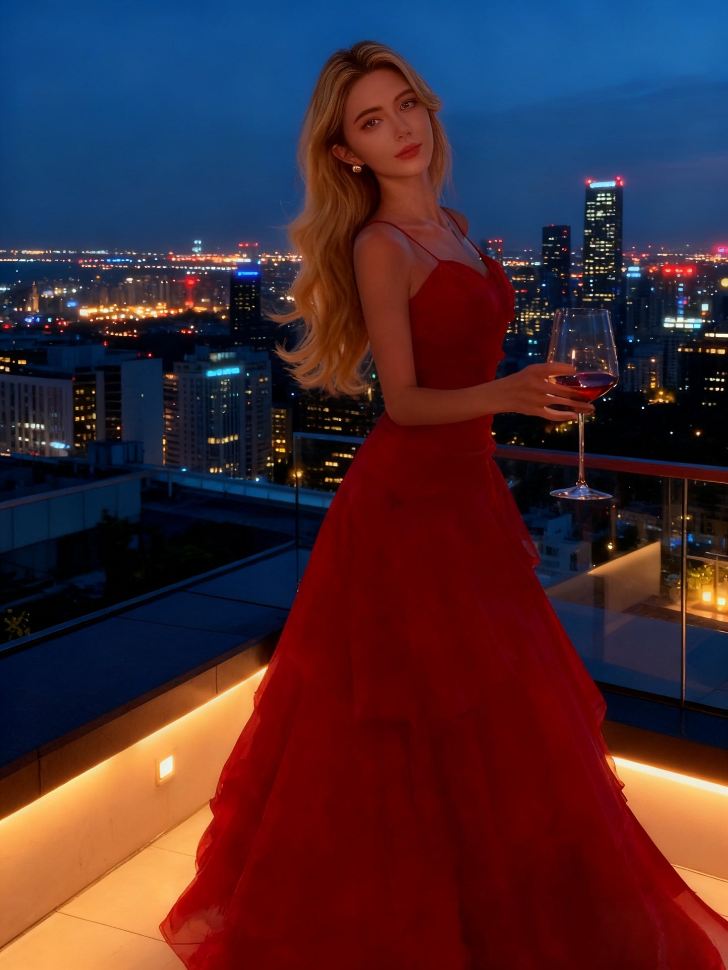 Women's Retro Red Strapless/One-Shoulder Maxi Dress - Waist-Cinching Ruffled evening Gown, Hand Washable Party Wedding Guest Dress, Birthday Evening Attire, Spring Summer Fall Elegant Dress Gift for her