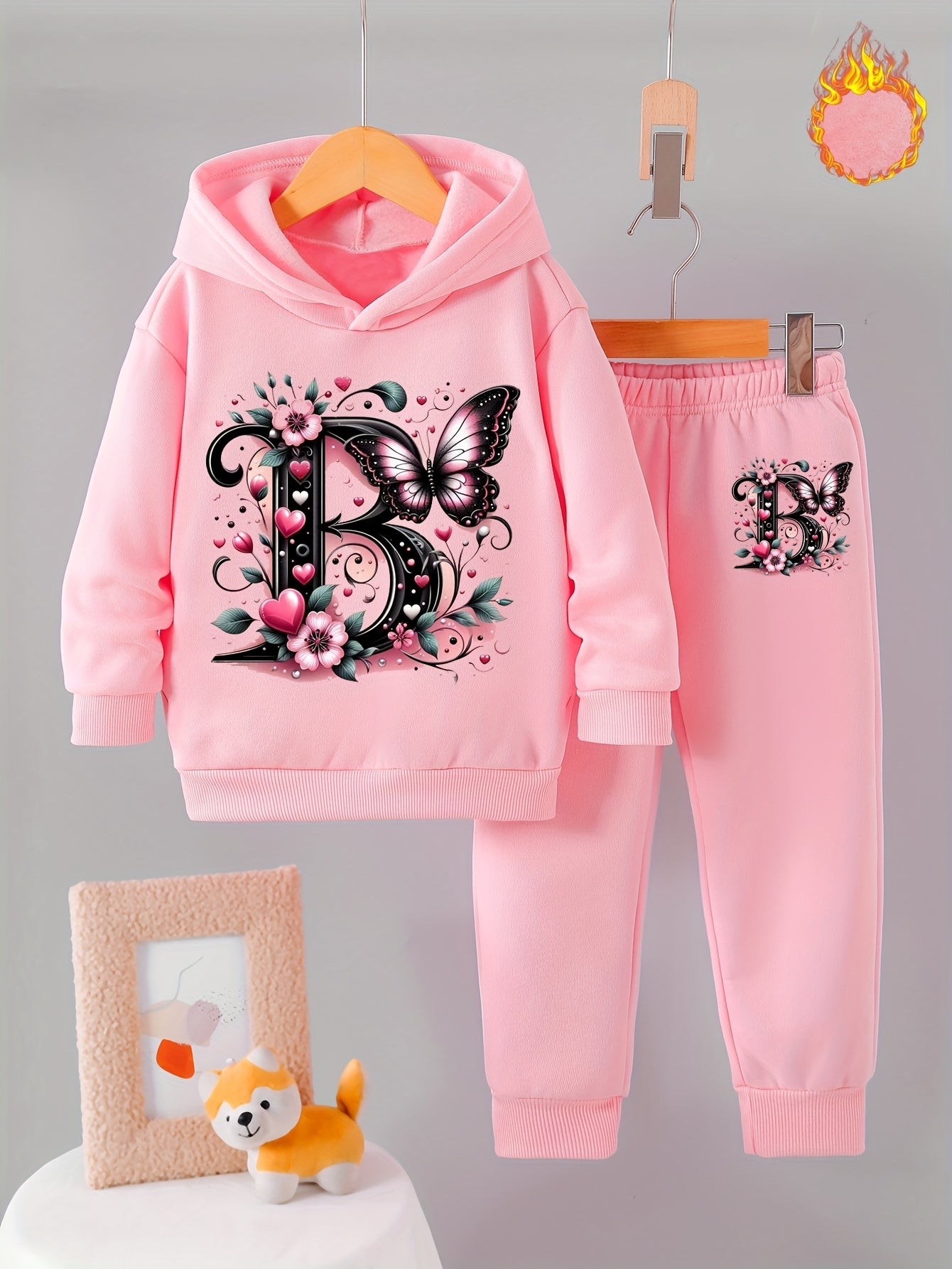 Toddler Girl Love Bear Print Hoodie Set, Autumn/ Winter, for Outdoor