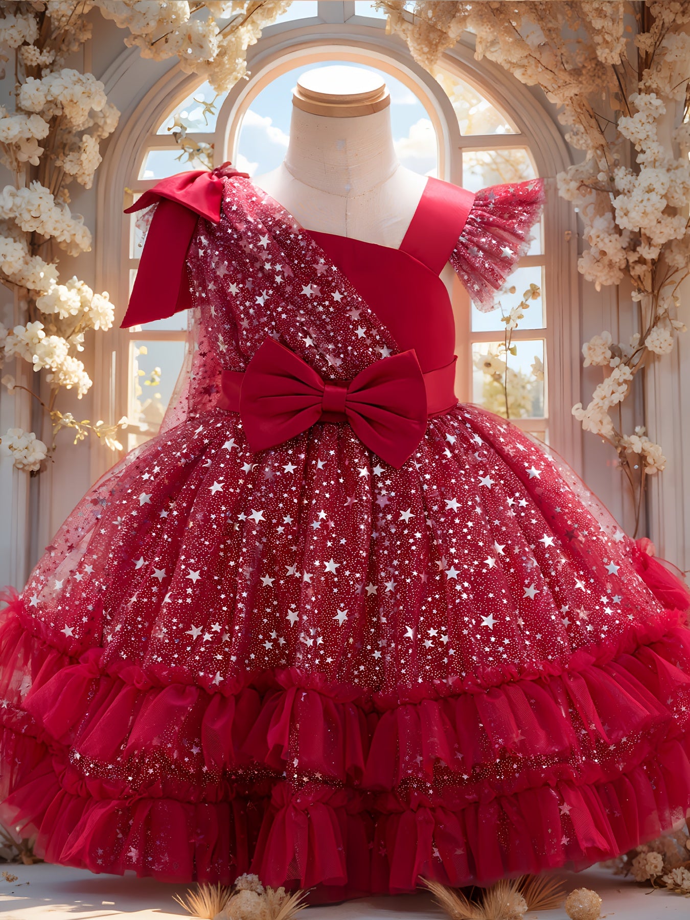 1st Birthday Girl Dress with Detachable Cape & Starry Tutu - Mint Green Sparkling Princess Party Gown, Soft Breathable Baby Girl for Weddings, Photo Shoots & Celebration Outfit (Short Sleeves, Belt)