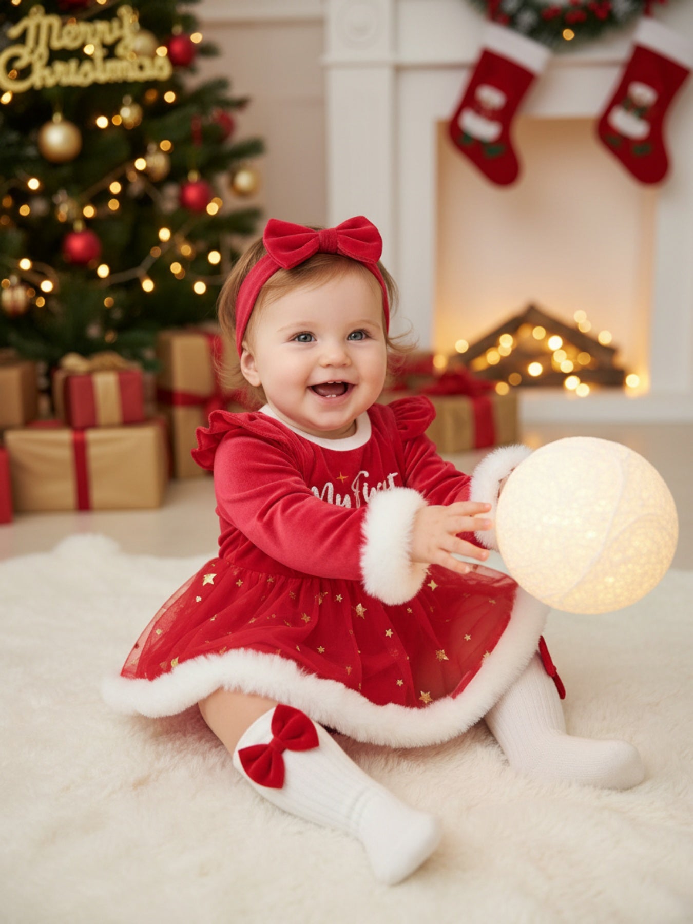 Troopville Newborn My First Christmas Romper Dress Headband