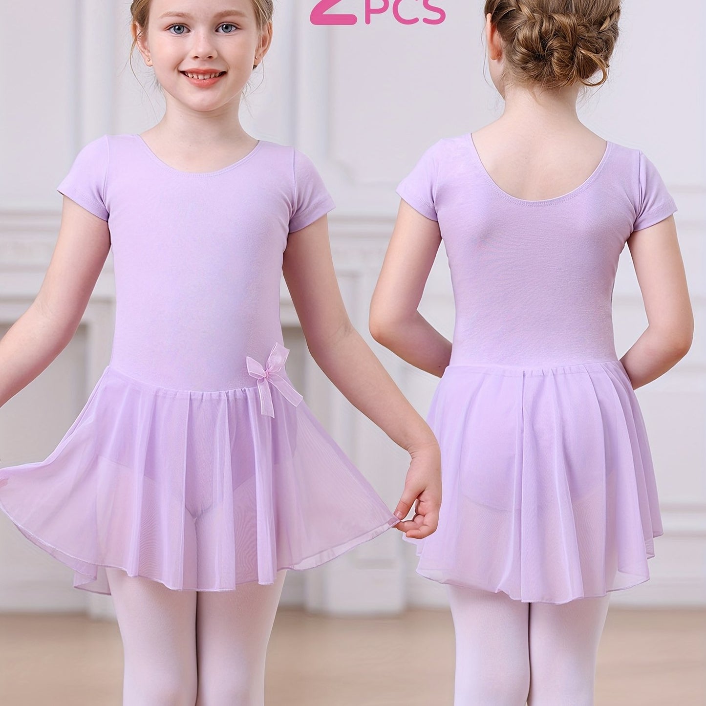 2pcs Girls Ballet Tutu Dress Set - Classic Style, Stretchy Leotard with Detachable Tulle Skirt, Ruffled Bow Trim - Perfect Christmas Gift, Perfect for Outdoor