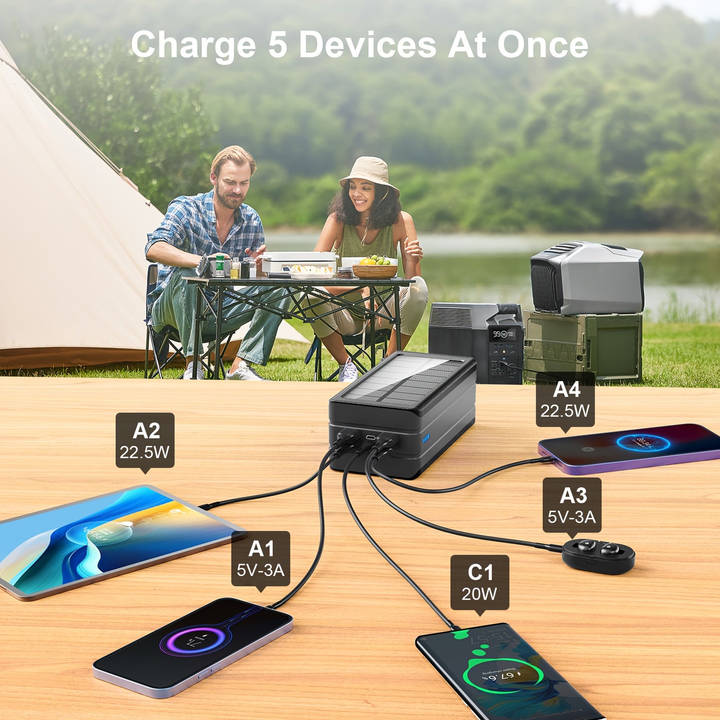 81000mAh Solar Power Bank With 32 LED Flashlight And Solar Charging 30W Fast Charger For Camping And Outdoor Survival