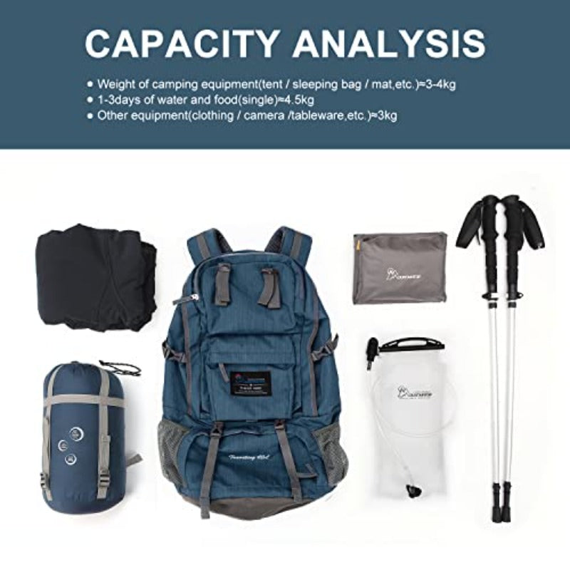 40L Hiking Backpack with 3L Hydration Bladder for Women and Men Outdoor Travel Camping Day Pack with Rain Cover 21.7 x 13 x 7.9 in Blue Sky